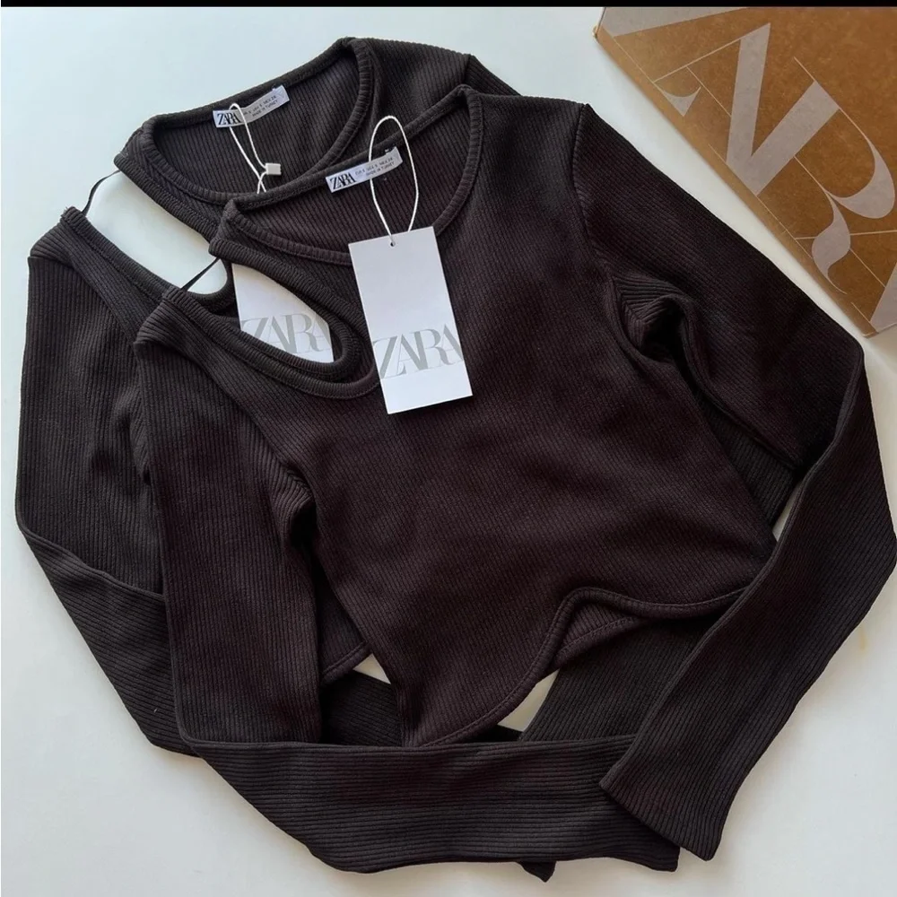 ZARA Cut out rib top chocolate 1131/323